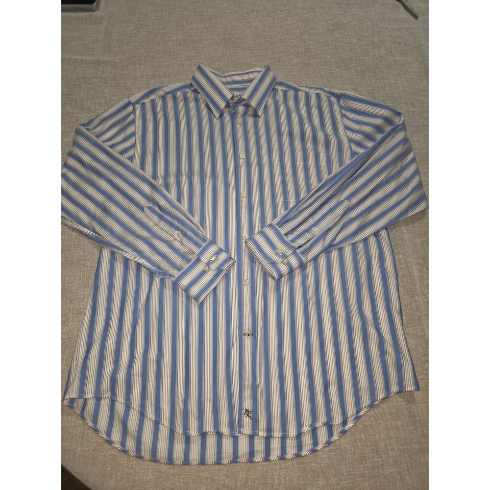 Kenneth Roberts Platinum Mens XL Button Up Shirt Blue Red Stripe Cotton Long Slv
